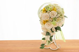 菜の花の和紙ウェディングブーケ（結婚式用）