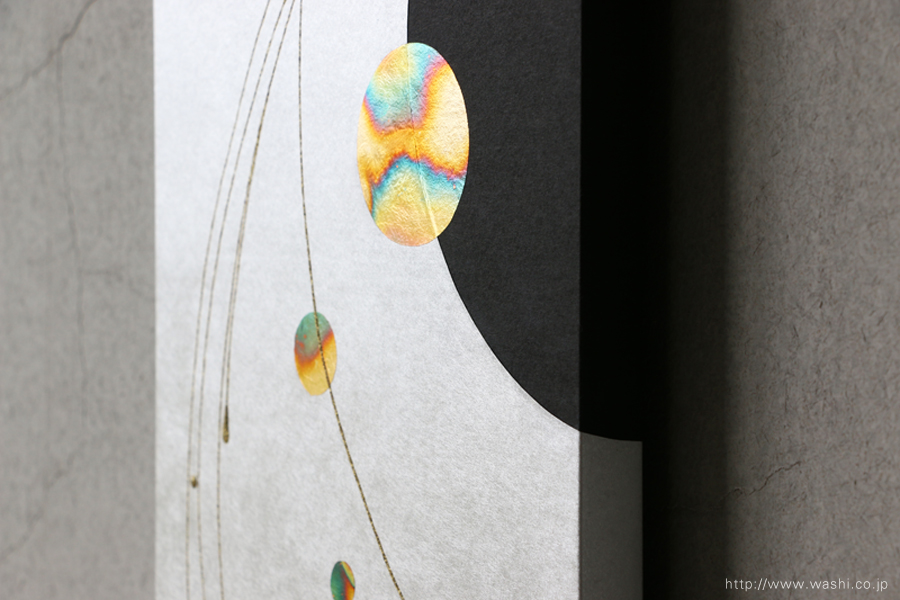 ご自宅の階段ウォールアート和紙パネル washi art panel スタイリッシュな銀箔紙ベース（デザインアップ）
