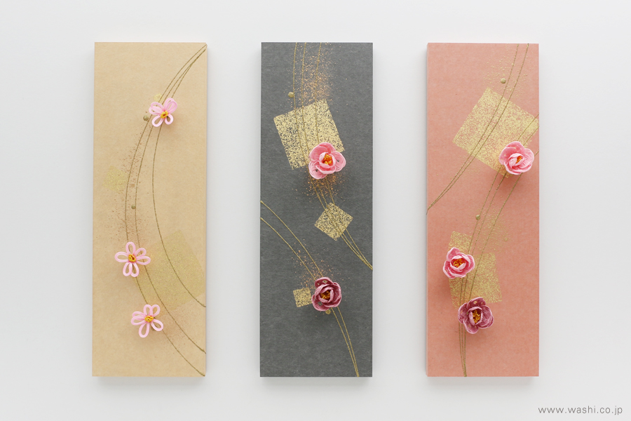 水引の花飾りが印象的な結納品リメイクアートパネル3種（花水引）